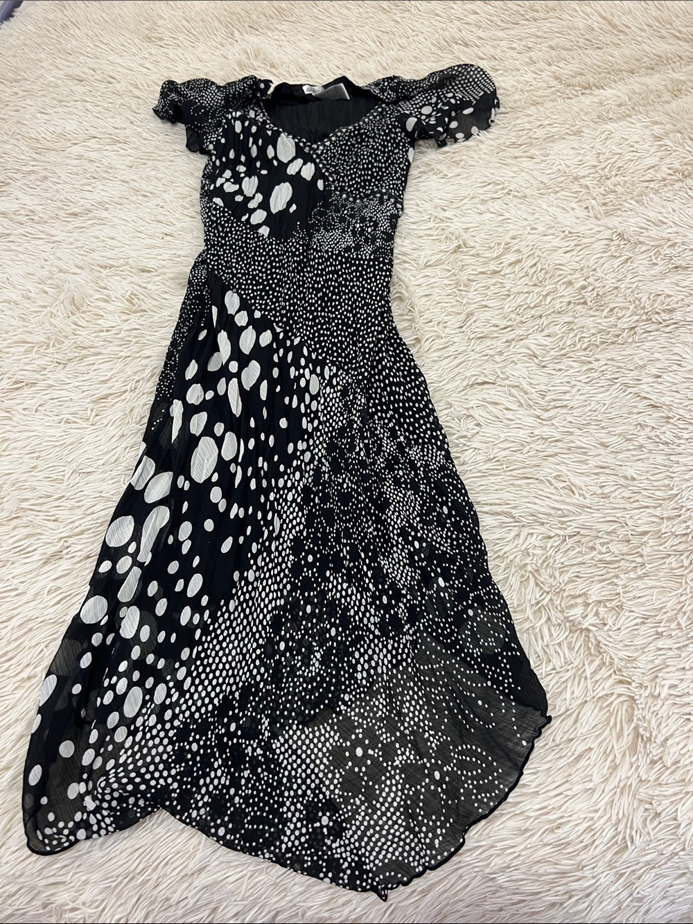 Black & White Polka Dot Maxi Dress - Women's Elegant Off-Shoulder Maxi